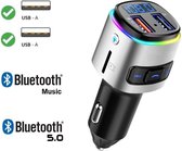 FM Transmitter Bluetooth Autolader dubbel USB A Oplader - Handsfree Bellen - Micro SD Kaart - Bluetooth Carkit - Muziek Streamen - LED