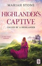 Boekomslag met een vrouw in een paarse jurk die wegkijkt van de kijker, staand in een landschap met een kasteel op de achtergrond. Titel: Highlander's Captive, Called by a Highlander.
