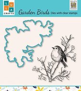 HDCS013 - snijmal + stempel - Nellie Snellen - set tuin vogel roodborstje op besjes tak - diecut with clearstamp bird