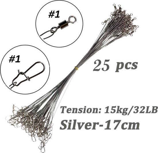25 stuks onderlijn voor vissen - zilver - 17 cm - 14.5 Kilogram - vis lijn  - ijzer... | bol.com
