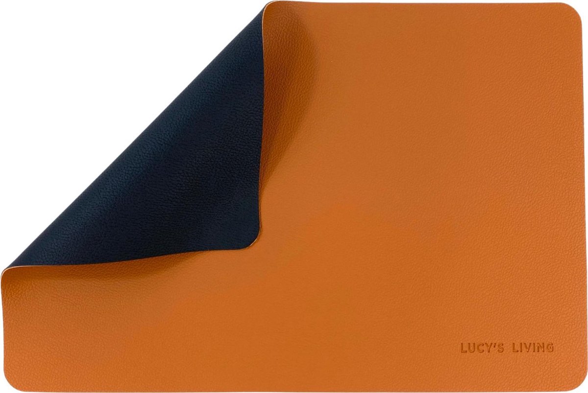 Lucy's Living Luxe Placemat ALLORA - dubbelzijdig - cognac/zwart - 45 x 30 cm - rechthoek - kunstleer - kunststof - kinderen
