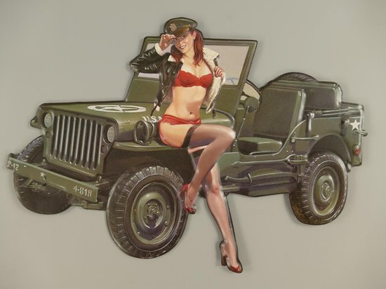 wandbord - jeep - ijzer - 28 cm hoog