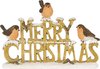 Clayre & Eef Beeld Vogel 13 cm Goudkleurig Wit Polyresin Merry Christmas Kerstdecoratie