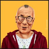 JUNIQE - Poster met kunststof lijst Dalai Lama -50x50 /Kleurrijk