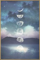 JUNIQE - Poster met kunststof lijst Moon Rising -40x60 /Blauw & Paars