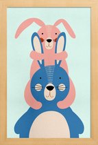 JUNIQE - Poster met houten lijst Bunny Rabbits -13x18 /Kleurrijk