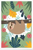 JUNIQE - Poster Sloth -20x30 /Bruin & Groen