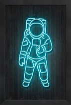 JUNIQE - Poster met houten lijst Neon astronaut -40x60 /Kleurrijk