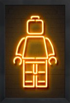 JUNIQE - Poster met houten lijst Neon Lego -13x18 /Oranje & Zwart