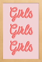 JUNIQE - Poster in houten lijst Girls Girls Girls -40x60 /Roze