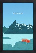 JUNIQE - Poster in houten lijst Retro Noorwegen -30x45 /Blauw &