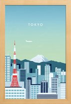 JUNIQE - Poster in houten lijst Retro Tokio -30x45 /Turkoois