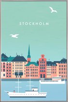 JUNIQE - Poster met kunststof lijst Stockholm - retro -30x45