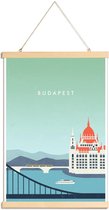 JUNIQE - Posterhanger Retro Boedapest -30x45 /Blauw & Groen