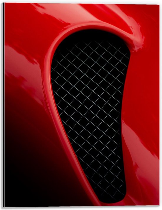 Dibond - Deel van een Rode Auto - 30x40cm Foto op Aluminium (Wanddecoratie van metaal)