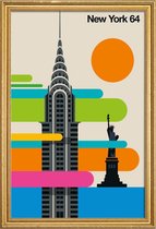JUNIQE - Poster met houten lijst Vintage New York 64 -30x45 /Kleurrijk