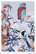 JUNIQE - Poster Birds Of Winter -30x45 /Blauw & Bruin