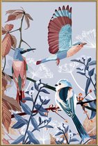 JUNIQE - Poster met kunststof lijst Birds Of Winter -40x60 /Blauw &