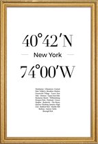 JUNIQE - Poster met houten lijst Coördinaten New York -13x18 /Wit &