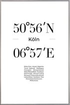 JUNIQE - Poster met kunststof lijst Coördinaten Keulen -40x60 /Wit &