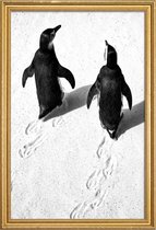JUNIQE - Poster met houten lijst Wandelende pinguïns -30x45 /Wit &