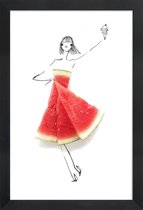 JUNIQE - Poster in houten lijst Watermeloen - modeschets -20x30 /Rood