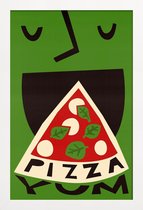 JUNIQE - Poster met houten lijst Yum Pizza -13x18 /Groen