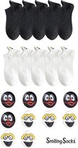 Smiling Socks® Enkelsokken Zwart & Wit - Grappige sokken - 10-Pack - Unisex - Maat 42-48 - Giftbox - Katoen - Cadeau voor hem/haar