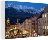 Canvas Schilderij Tirol - Berg - Stad - 30x20 cm - Wanddecoratie