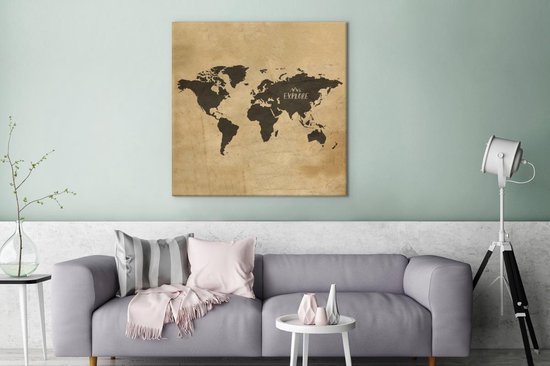 Peintures Toile Wereldkaart - Vintage - Voyages - 90x90 cm - Décoration murale