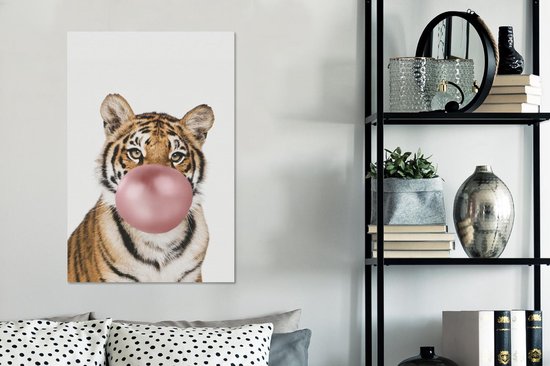 Toile peinture enfants - Tigre - Animaux - Bubble gum - Garçon - Fille - Enfant - Décoration murale filles - Décoration murale garçons - 40x60 cm