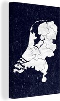 Canvas Schilderij Kaart - Nederland - Wit - 20x30 cm - Wanddecoratie