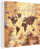 Canvas Wereldkaart - 20x20 - Wanddecoratie Wereldkaart - Stippen - Kleuren
