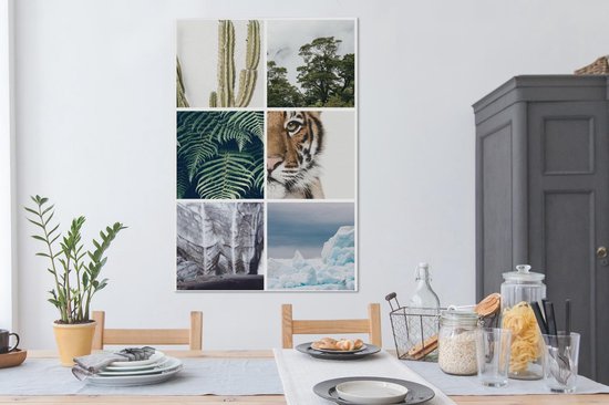 Tableau sur toile - Tigre - Plantes - Arbres - 80x120 cm - Décoration murale