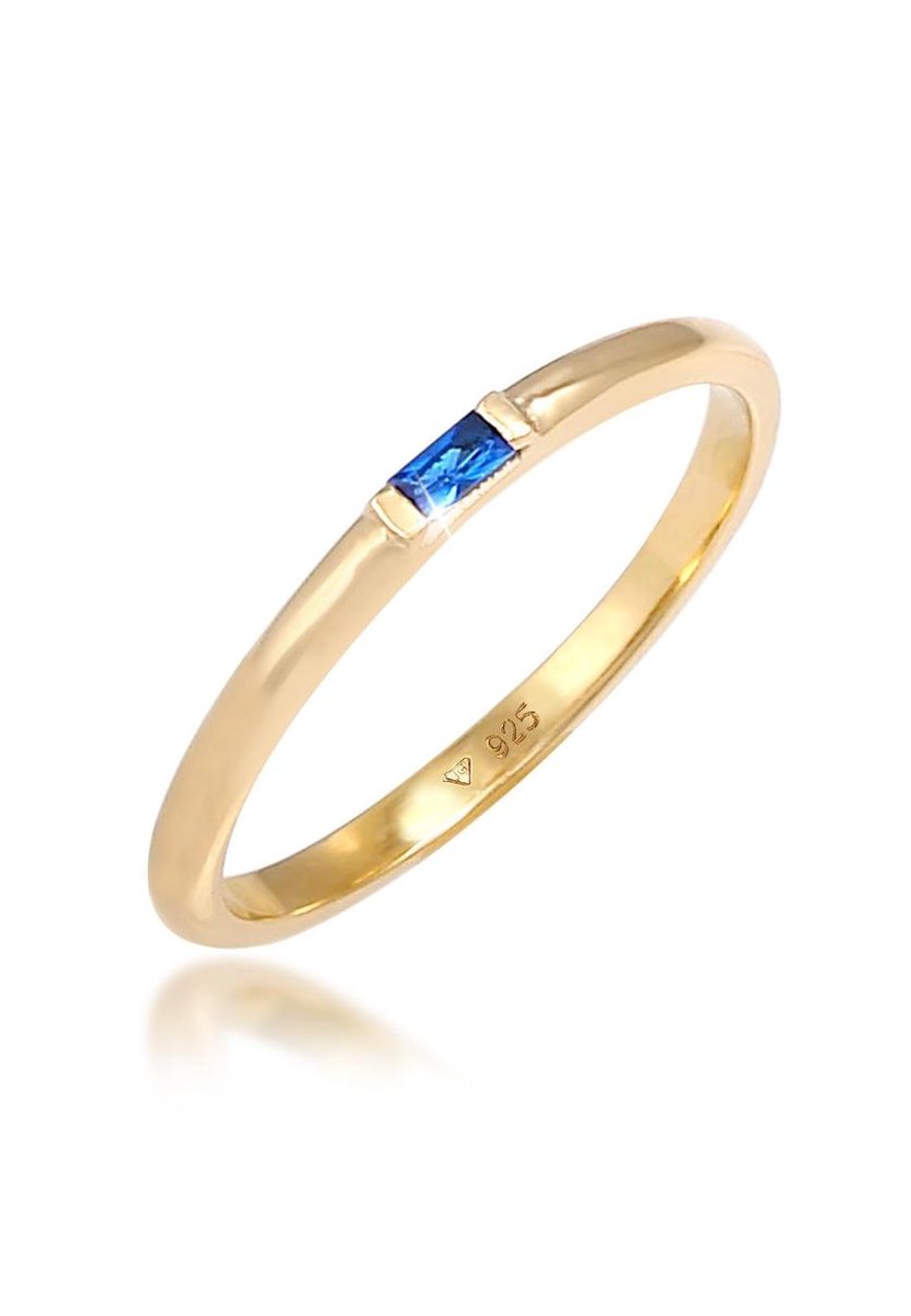 Elli PREMIUM - Ring - Dames Rechthoek met Synthetische Saffier van verguld 925 Sterling Zilver - Dames
