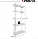 AREBOS stellingkast met afmetingen: 180 cm hoog, 75 cm breed, 30 cm diep, en 70 kg draagkracht per plank.