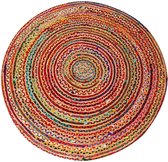 Tapis en jute Tamani coloré Ø 120cm | Chemin de tapis de style bohème en jute et coton 100% fibres naturelles, tressé à la main