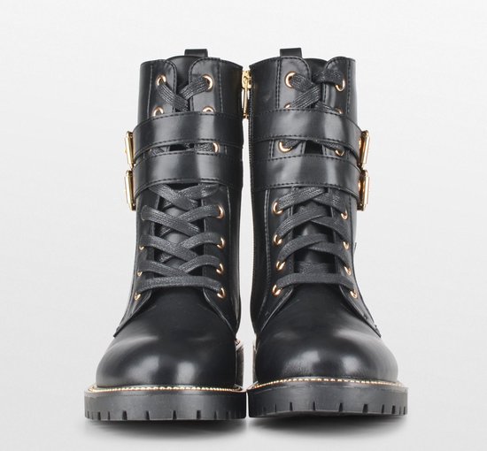 PS Poelman Dames - DUNGABALL PU Imitatieleren Biker Veter Laarzen Boots met  Gouden | bol.com