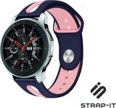 Siliconen Smartwatch bandje - Geschikt voor  Samsung Galaxy Watch duo sport band 45mm / 46mm - donkerblauw/roze - Strap-it Horlogeband / Polsband / Armband