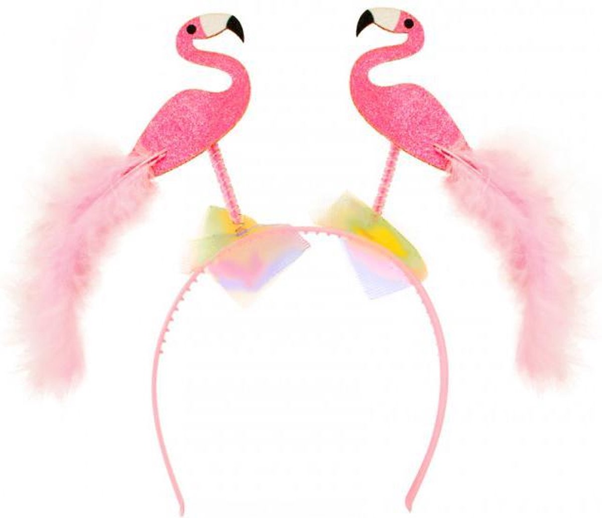 KIMU Haarband Flamingo's - Diadeem Licht Roze Veertjes Tiki Hawaii Party Festival - Merkloos