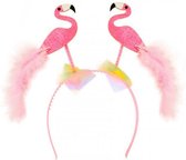 Diadeem flamingo's haarband - licht roze veertjes tiki hawaii party