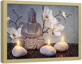 Foto in frame , Boeddha met kaarsen en orchidee , 120x80cm , Multikleur , Premium print