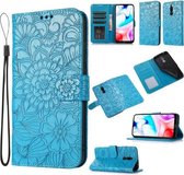 Voor Xiaomi Redmi 8 Skin Feel Reliëf Zonnebloem Horizontale Flip Lederen Case met Houder & Kaartsleuven & Portemonnee & Lanyard (Blauw)