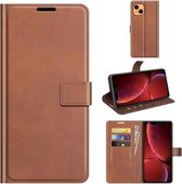 Retro kalf patroon gesp horizontale flip lederen tas met houder & kaartsleuven & portemonnee voor iPhone 13 (lichtbruin)