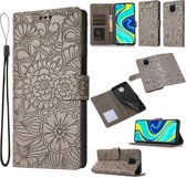 Voor Geschikt voor Xiaomi Redmi Note 9 Pro Skin Feel Reliëf Zonnebloem Horizontale Flip Leather Case met Houder & Kaartsleuven & Portemonnee & Lanyard (Grijs)