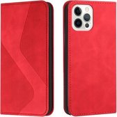 Skin Feel Magnetisch S-type Effen Kleur Horizontale Flip Leren Hoes Met Houder & Kaartsleuf & Portemonnee Voor iPhone 12 Pro Max (Rood)