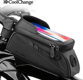 Sacoche / support de téléphone pratique et léger pour cadre de vélo (vélo électrique / VTT / vélo de randonnée). Convient aux téléphones / smartphones jusqu'à une taille de 6,4 pouces - Zwart - Comprend une housse de pluie