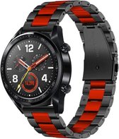 Stalen Smartwatch bandje - Geschikt voor  Huawei Watch GT stalen band - zwart/rood - 42mm - Horlogeband / Polsband / Armband