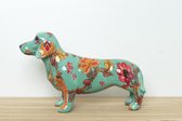 Beeld Teckel - Trendy Bloemen Print - Dachshund - Decoratie - Hond - Dieren - Interieur Design - Cadeau