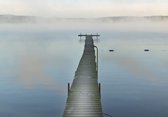 Tuinposter - Zee / Water - Pier in grijs / blauw  - 160 x 240 cm